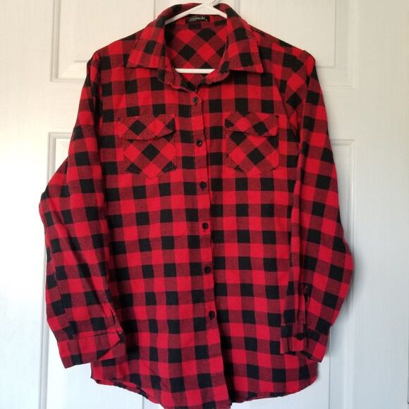 Oyamiki Women's Casual Long Sleeve Boyfriend Button Down Plaid Flannel Shirt M - Picture 1 of 8